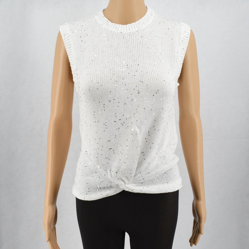 Generation Love Women Crewneck Sleeveless Twist Front Sequin Tank Sweater White